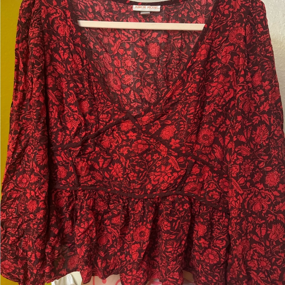Knox Rose Burgundy Floral Blouse